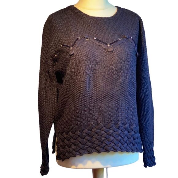 0329 Vintage Dino Valiano 80’s Navy Sweater Knit Buttons and Trim Size 14 - Picture 2 of 10